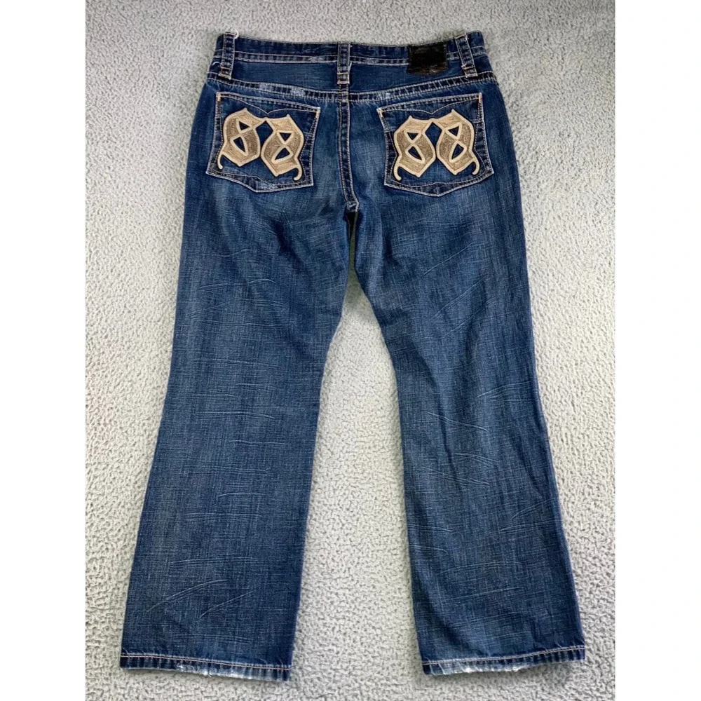 Express Jeans Blake Men 36x32 Loose Boot Leg‎ Embroidered Y2K Thick Stitch 36x29